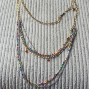 Rainbow Layered Bead & Gold Necklace