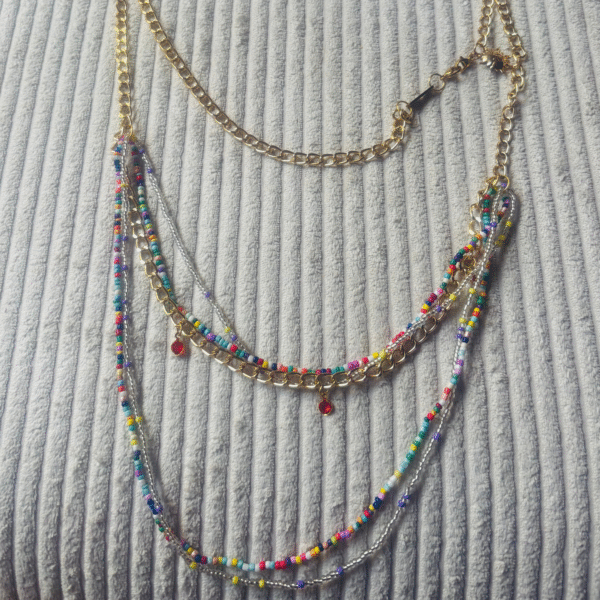Rainbow Layered Bead & Gold Necklace